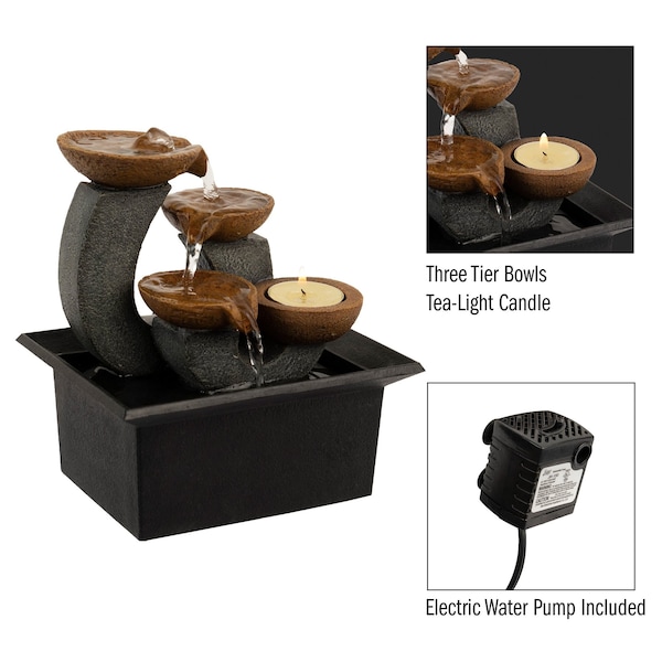 3-Tier Tabletop Water Fountain, Black